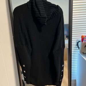 Black Turtle Neck Sweater with Button Accents